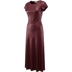 PJLA Burgundy Satin Maxi‎ Dress Short Sleeve Empire Waist Wine Red Size L